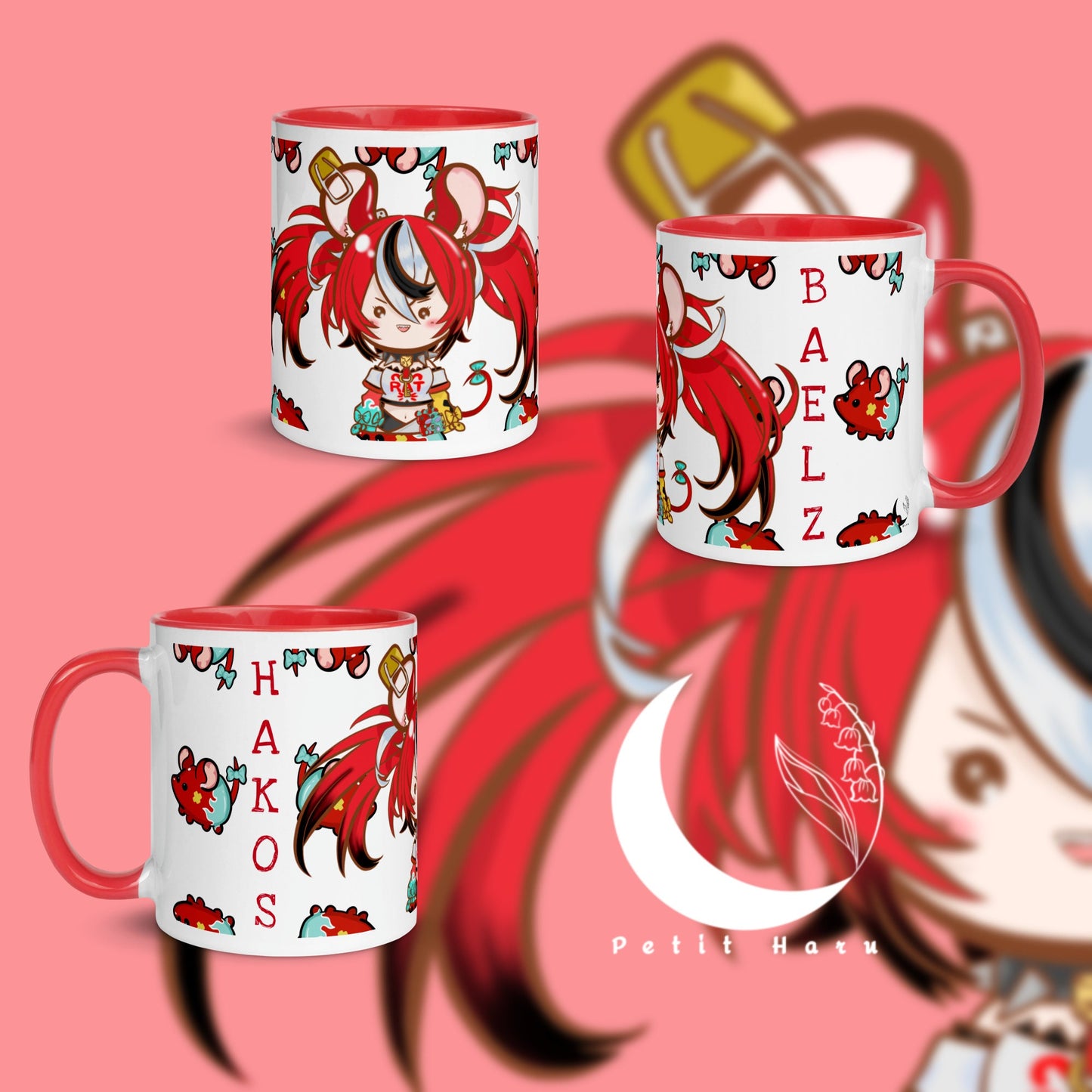 Hololive Hakos Baelz Hololive Holocouncil Fan art made Mug with Red Color Inside | Vtuber Merch