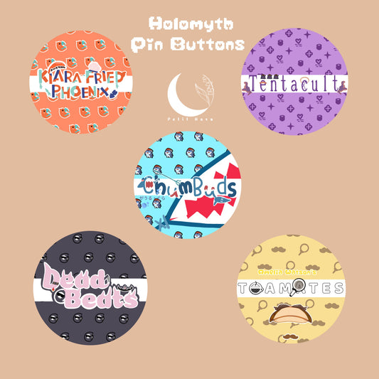 Hololive EN Holomyth Mori Calliope, Takanashi Kiara, Gawr Gura, Ninomae Ina'nis, Amelia Watson Set of Pin Button