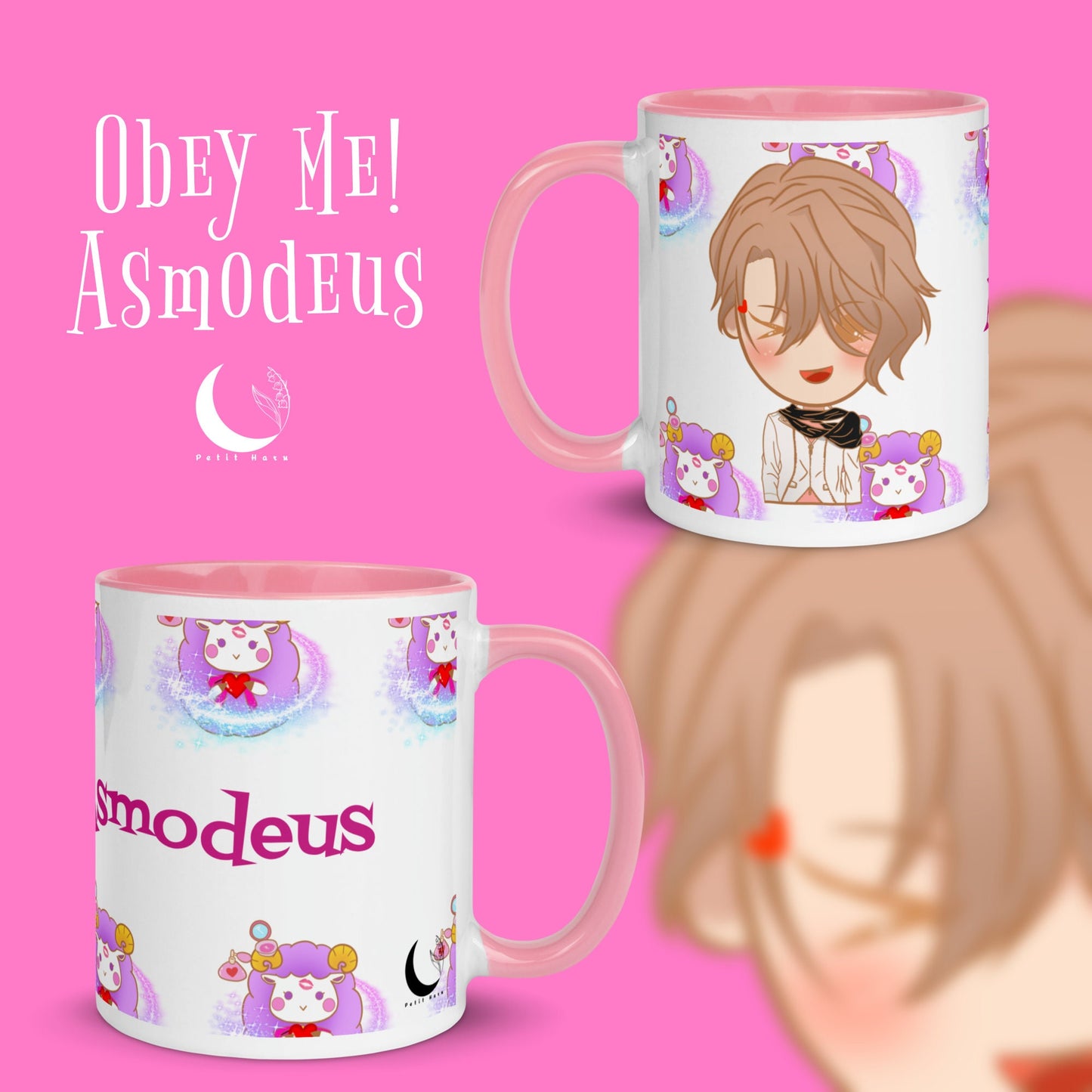 Asmodeus Obey Me Merch Otome game Mug with Pink Color Inside