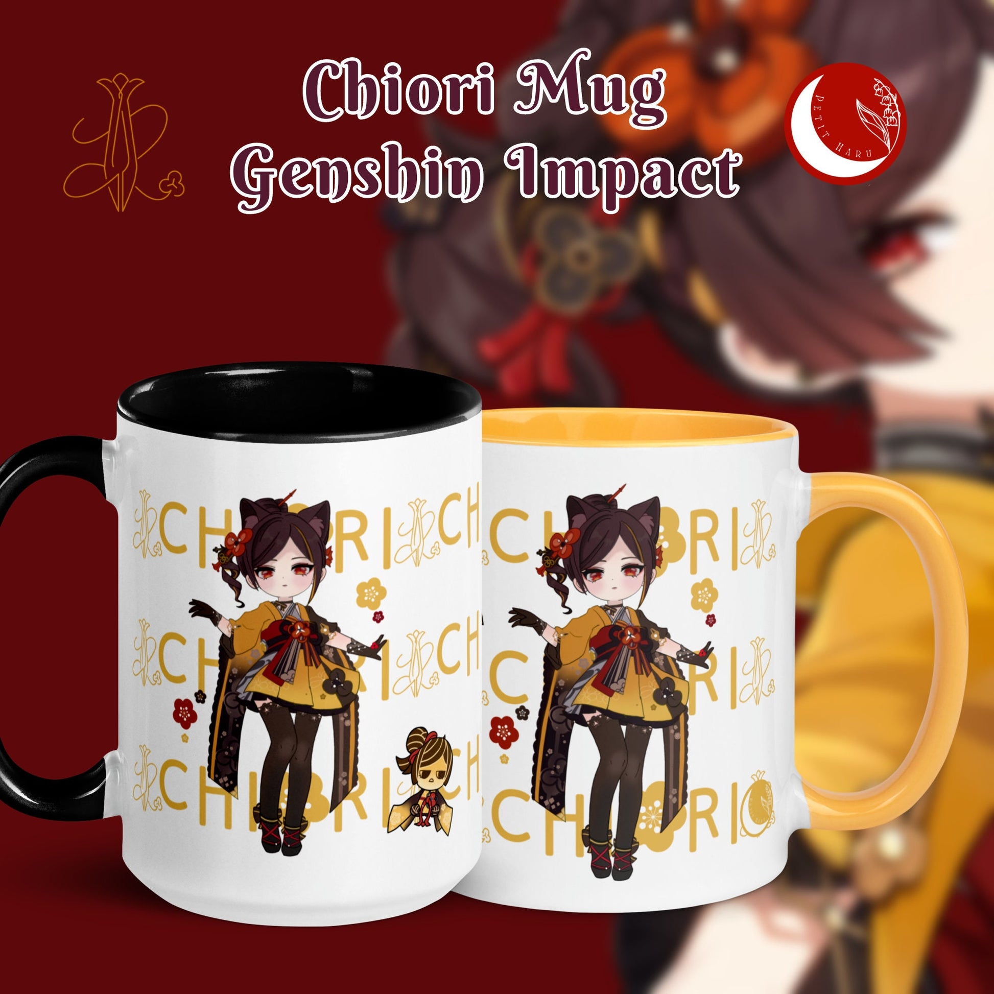 Chiori Genshin Impact Inazuma Mug with Gold Yellow and Black Color Inside | 11oz & 15oz