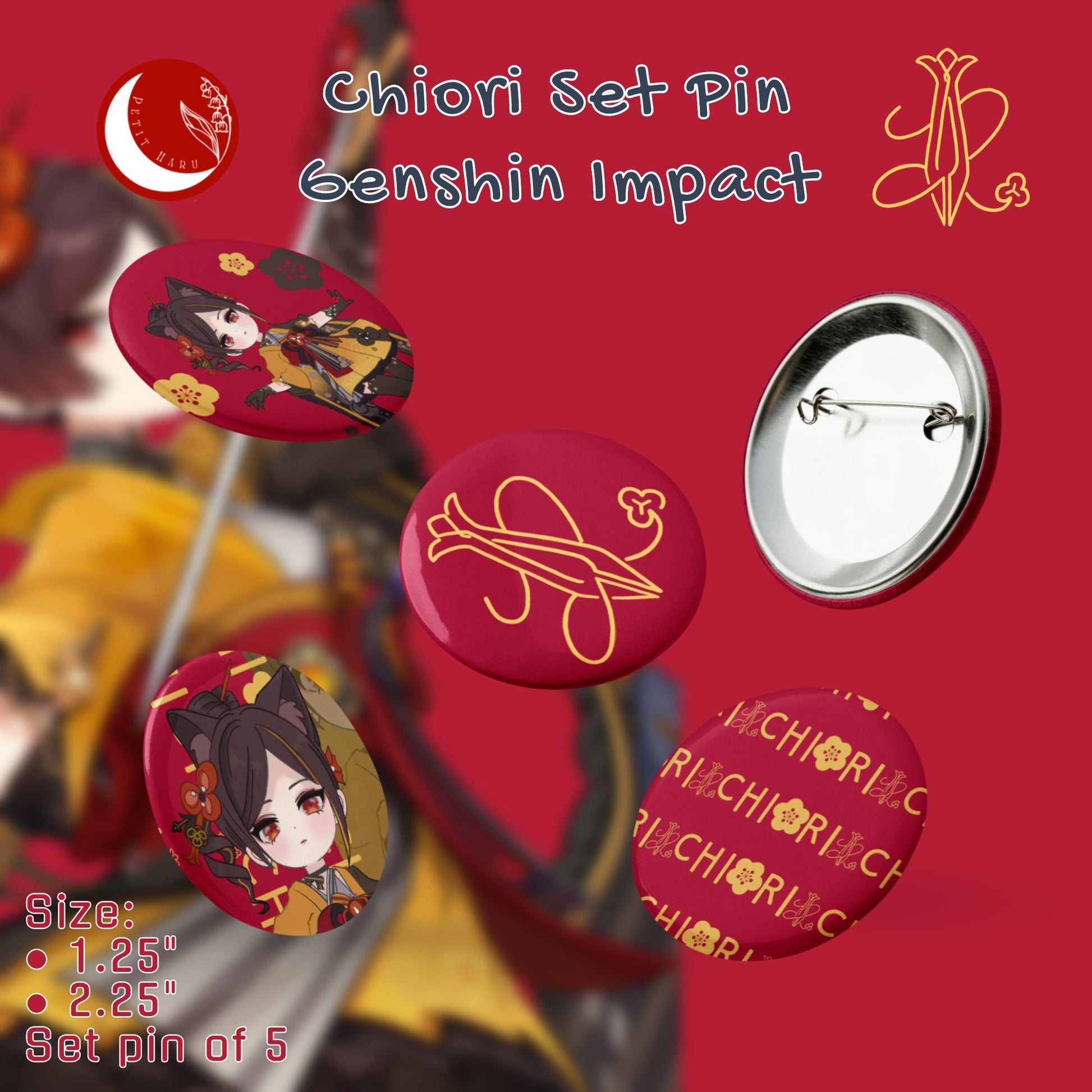 Chiori Genshin Impact Fanart Set of 5 pin buttons