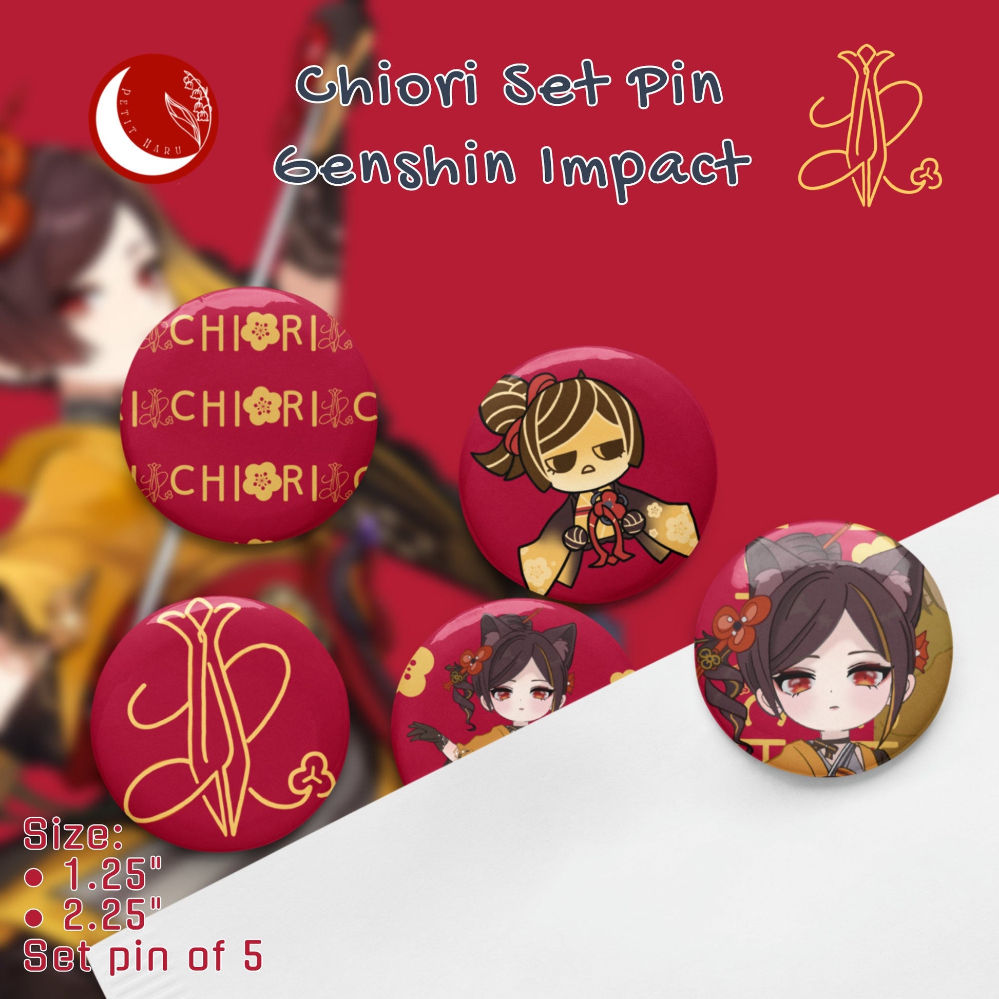 Chiori Genshin Impact Fanart Set of 5 pin buttons