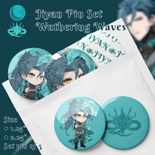 Jiyan Wuthering Waves Fanart Set of 5 pin buttons