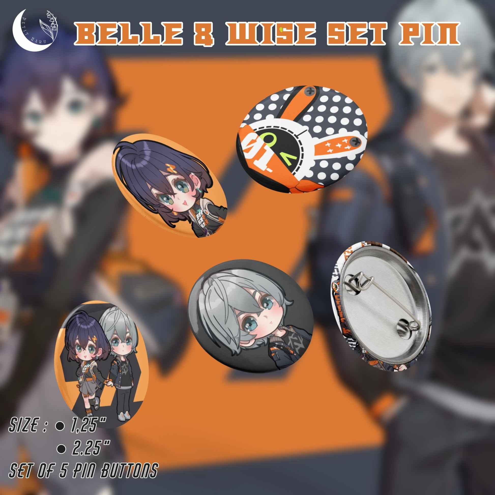 Belle and Wise ZZZ Zenless Zone Zero Fanart Set of 5 pin buttons