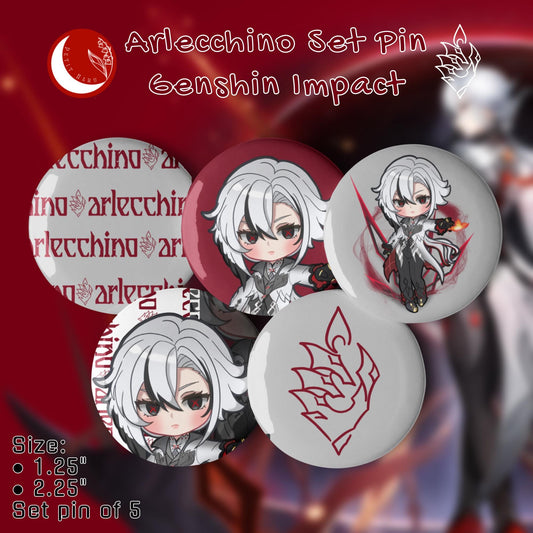 Arlecchino Genshin Impact Fanart Set of 5 pin buttons