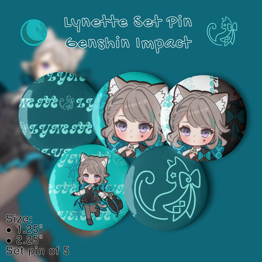 Lynette Genshin Impact Fanart Set of 5 pin buttons