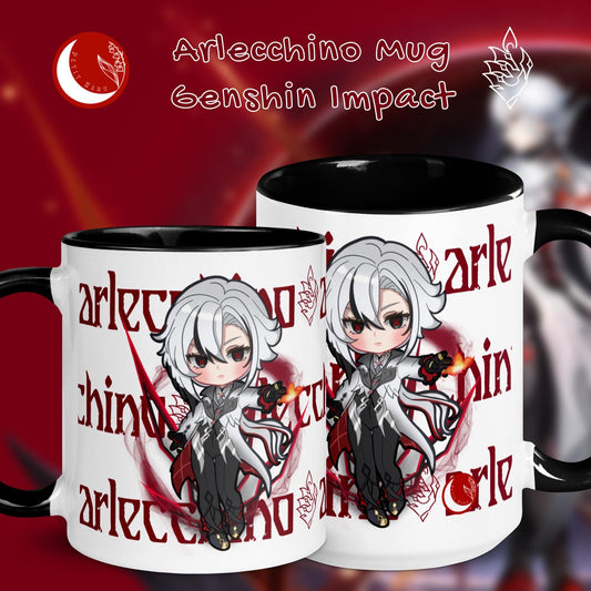 Arlecchino Genshin Impact Fanart Mug with Black Color Inside, 11oz & 15oz