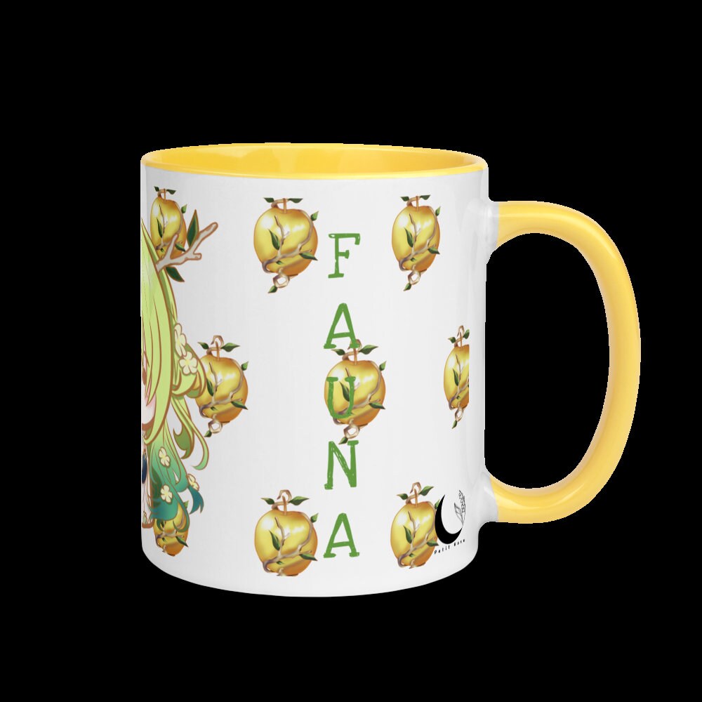 Hololive Ceres Fauna fan made Mug with Yellow and Pink Color Inside, 11oz & 15oz | Vtuber Merch