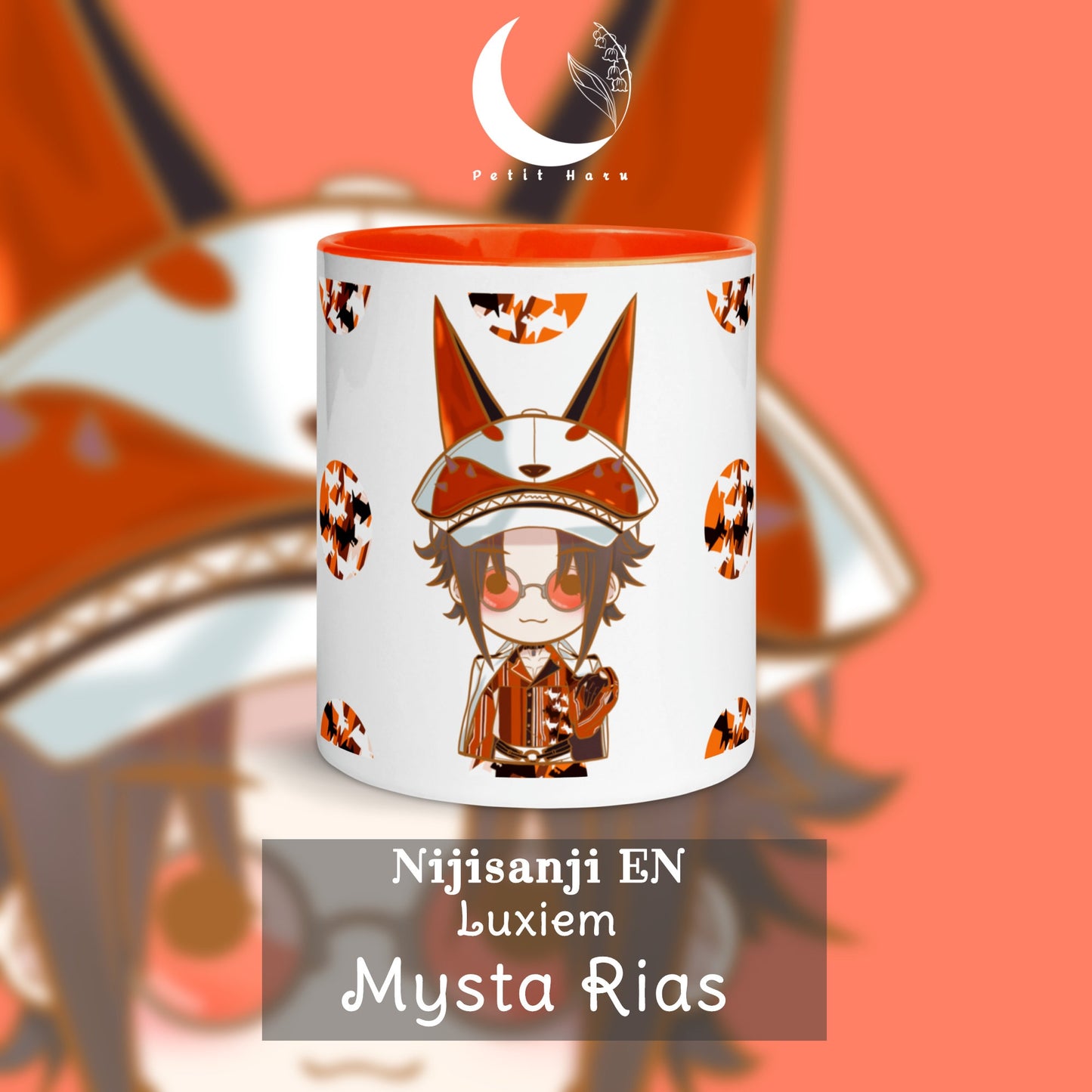 Nijisanji EN Mysta Rias Luxiem Fan Made Merch Taza con color naranja en el interior