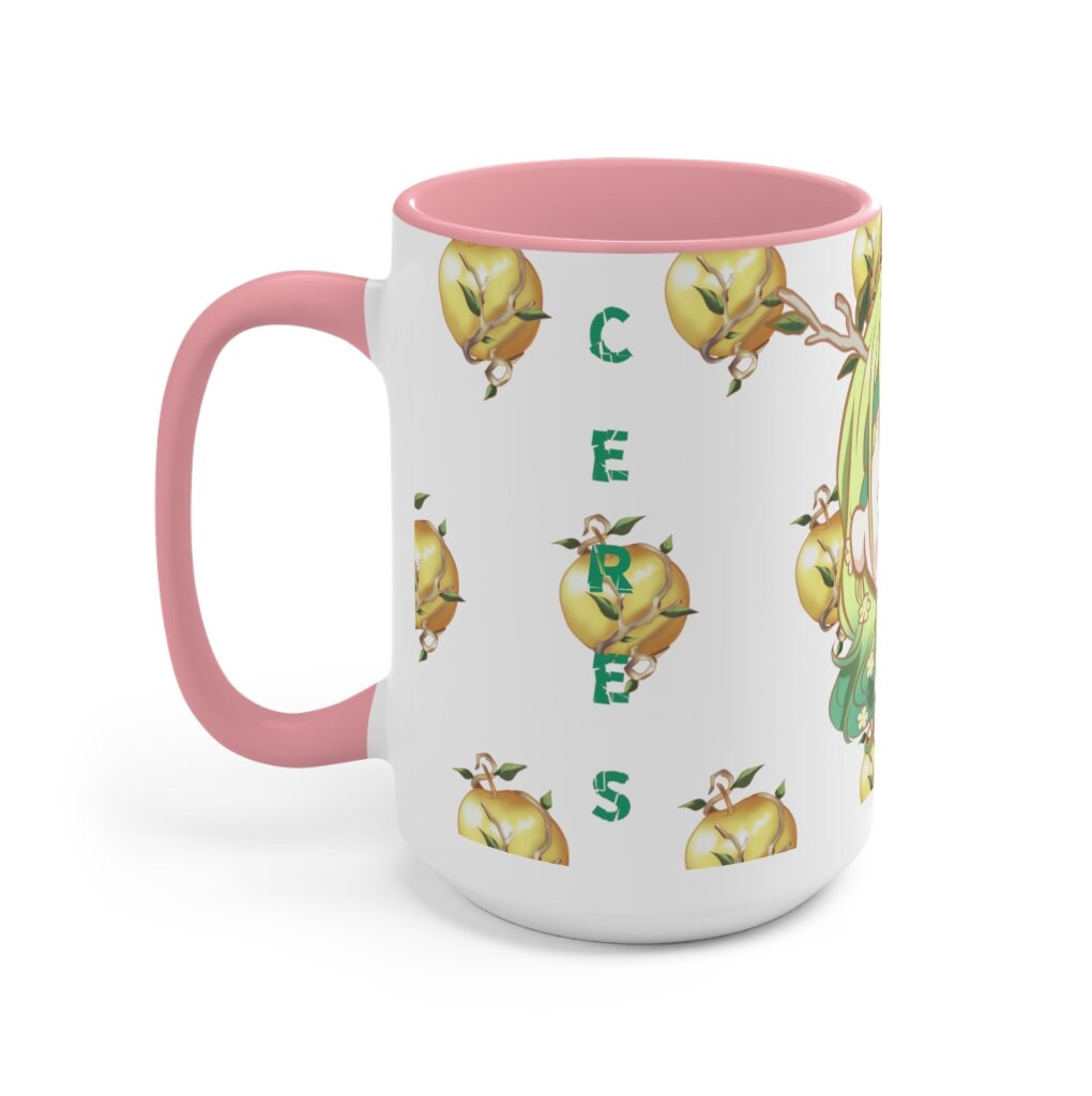 Hololive Ceres Fauna fan made Mug with Yellow and Pink Color Inside, 11oz & 15oz | Vtuber Merch