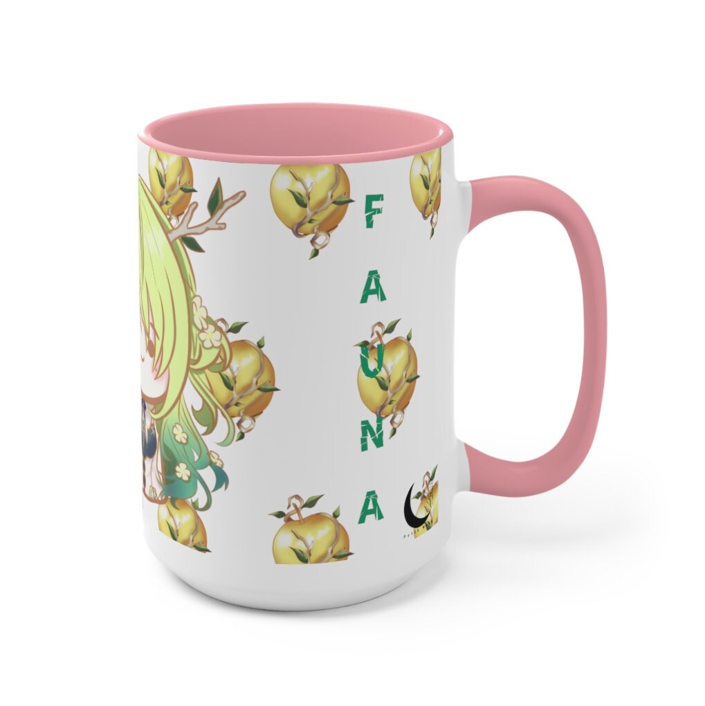 Hololive Ceres Fauna fan made Mug with Yellow and Pink Color Inside, 11oz & 15oz | Vtuber Merch