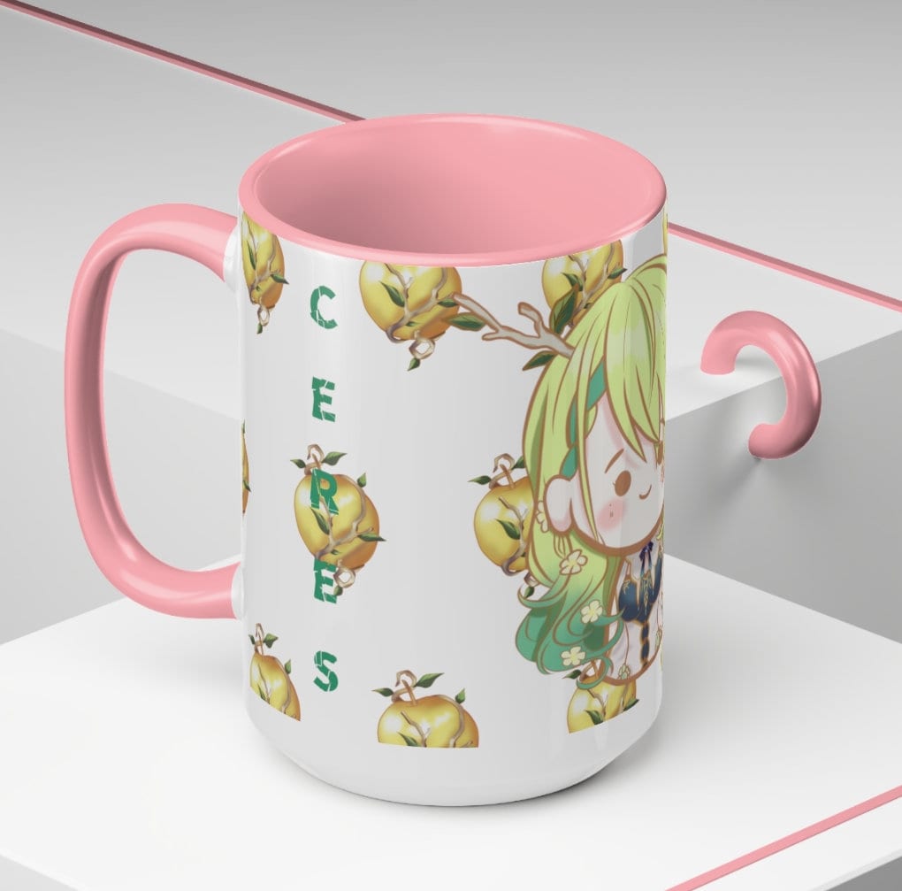 Hololive Ceres Fauna fan made Mug with Yellow and Pink Color Inside, 11oz & 15oz | Vtuber Merch