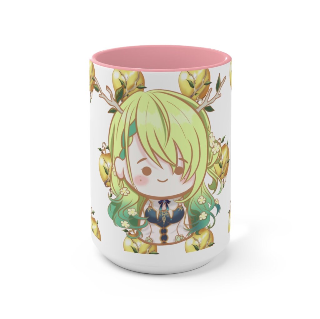 Hololive Ceres Fauna fan made Mug with Yellow and Pink Color Inside, 11oz & 15oz | Vtuber Merch